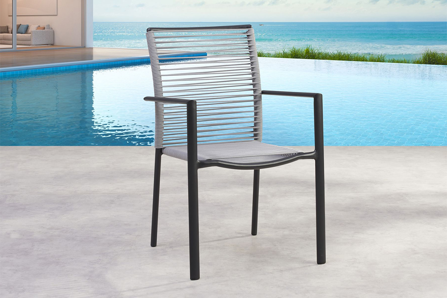Dining-Sessel Stapelstuhl VINCENZA Armlehnstuhl Gartenstuhl Anthrazit/Grau
