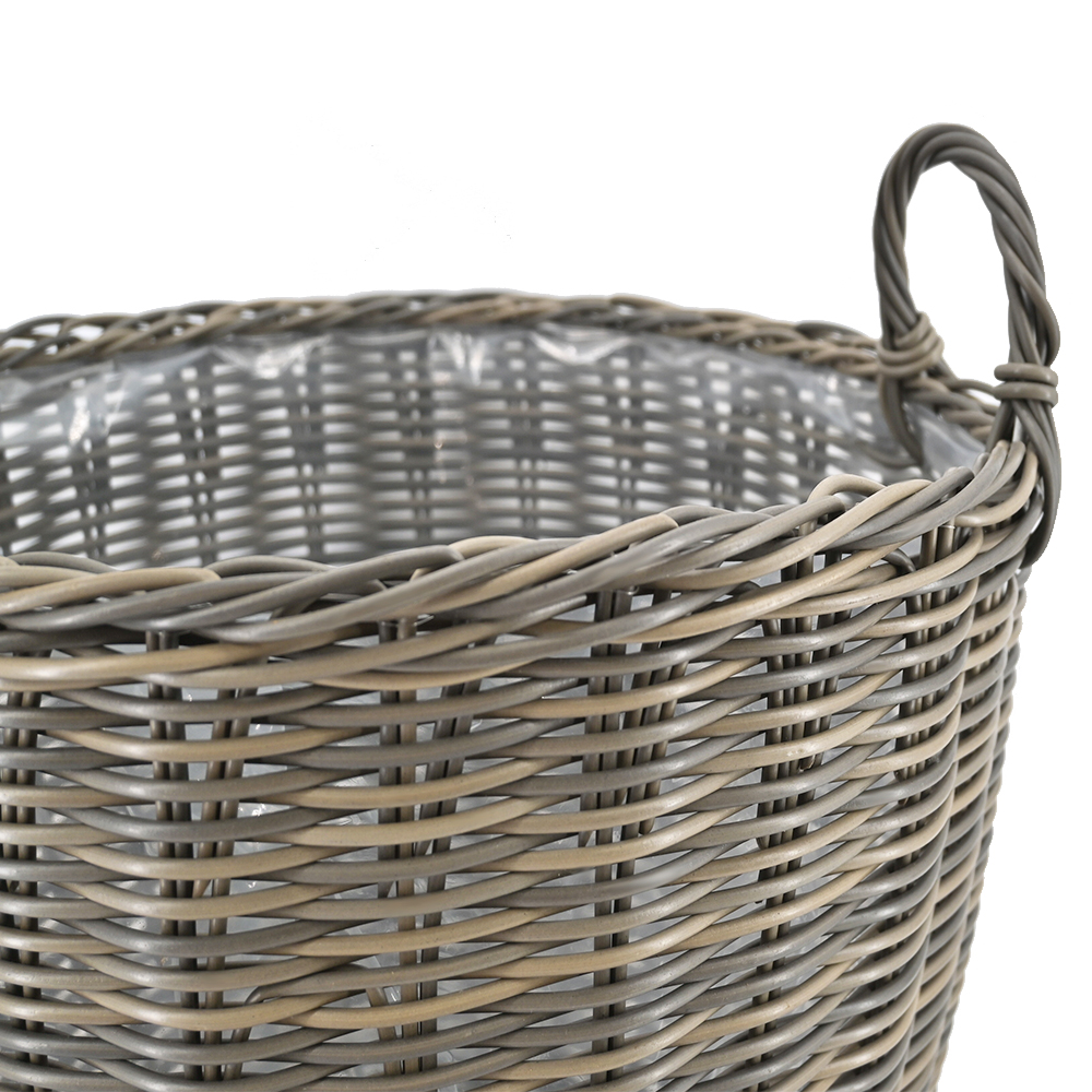 Pflanzkörbe Blumentopf Korb mit Henkel Übertopf 2er Set, Rattan, rund, grau