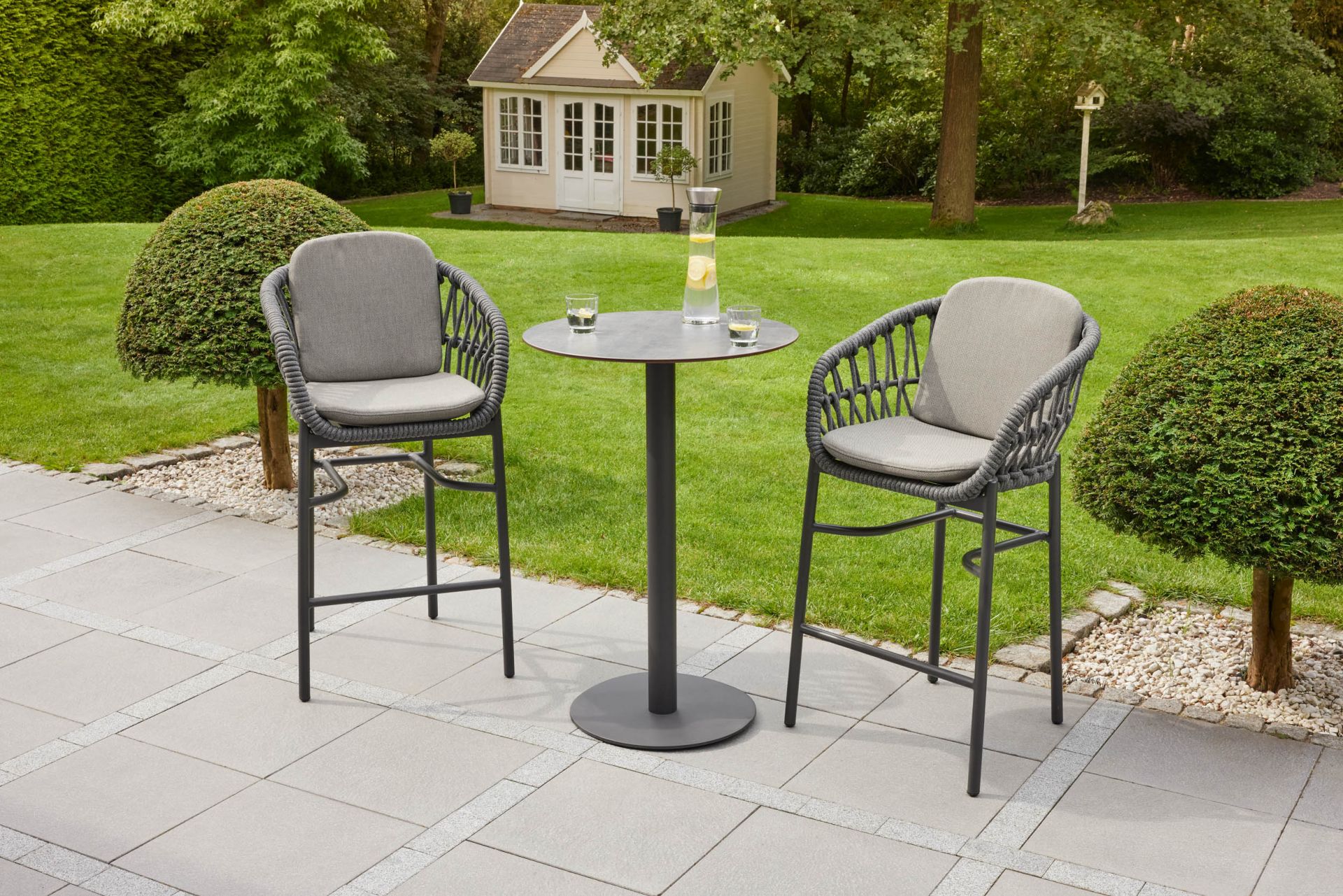 Barstuhl Balu Gartenstuhl mit Sitz-und Rückenkissen anthrazit Aluminium/Rope