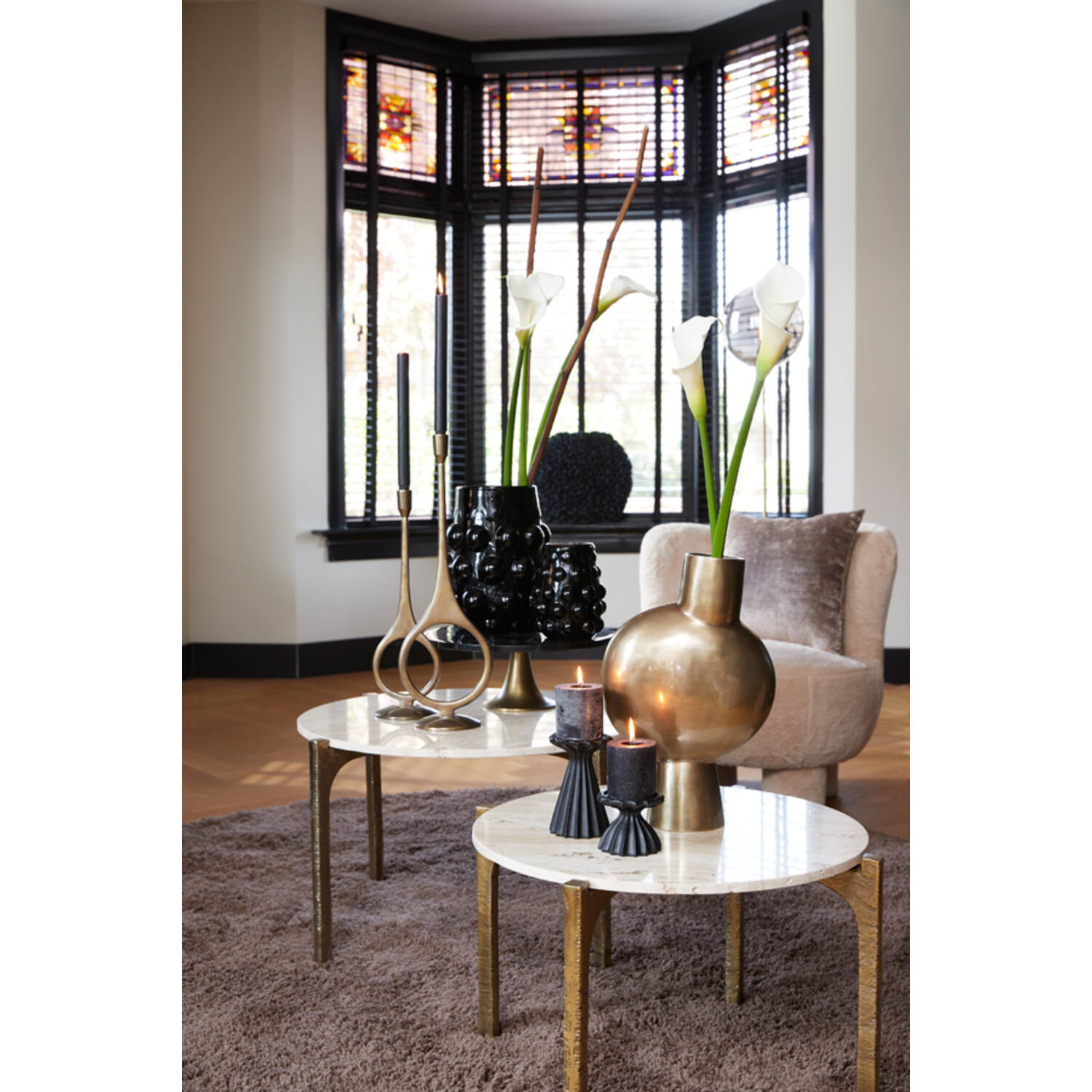 Schale auf Fuß LAYO von Light & Living Ø40x15 cm Servierplatte Schwarz+Antik Bronze