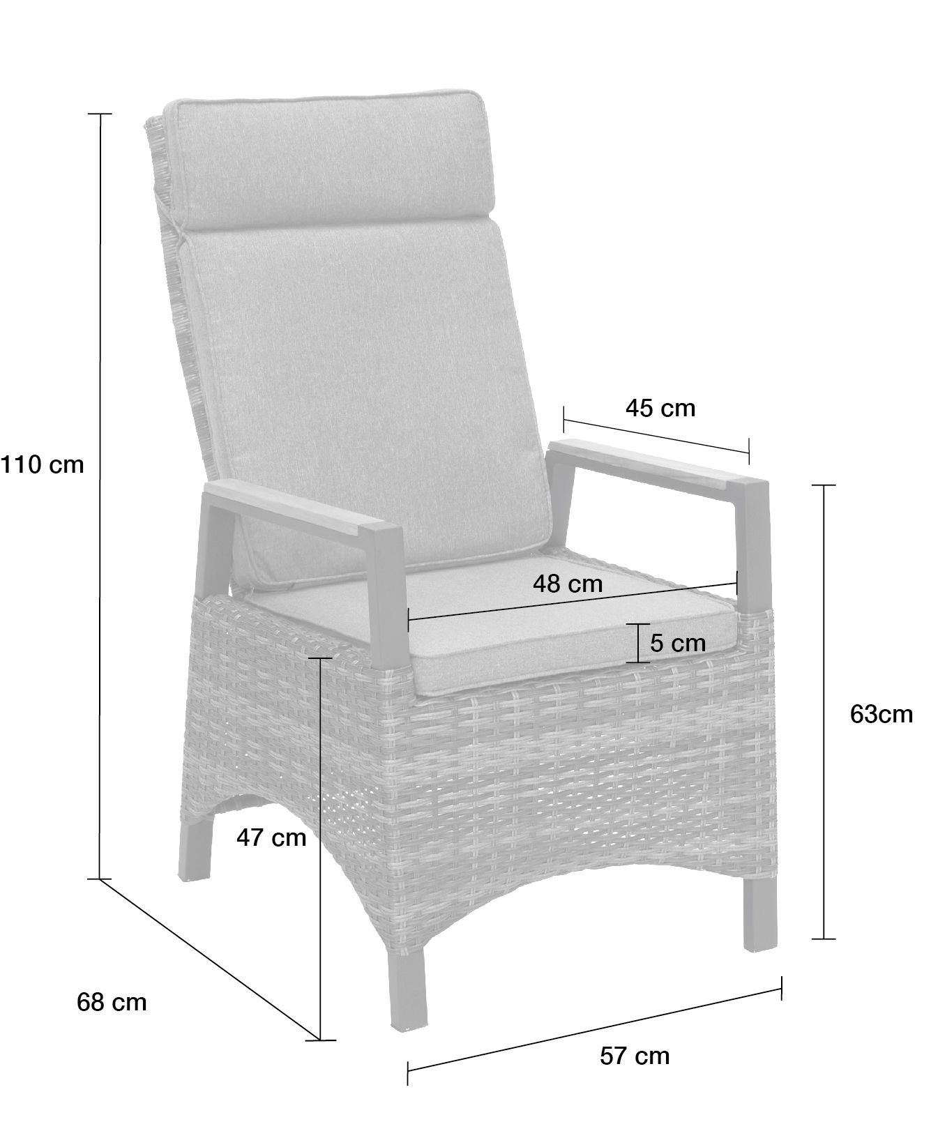 Dining Positionsstuhl Nizza Verstellsessel mit Teak-Armlehne Gartenstuhl natur-grau