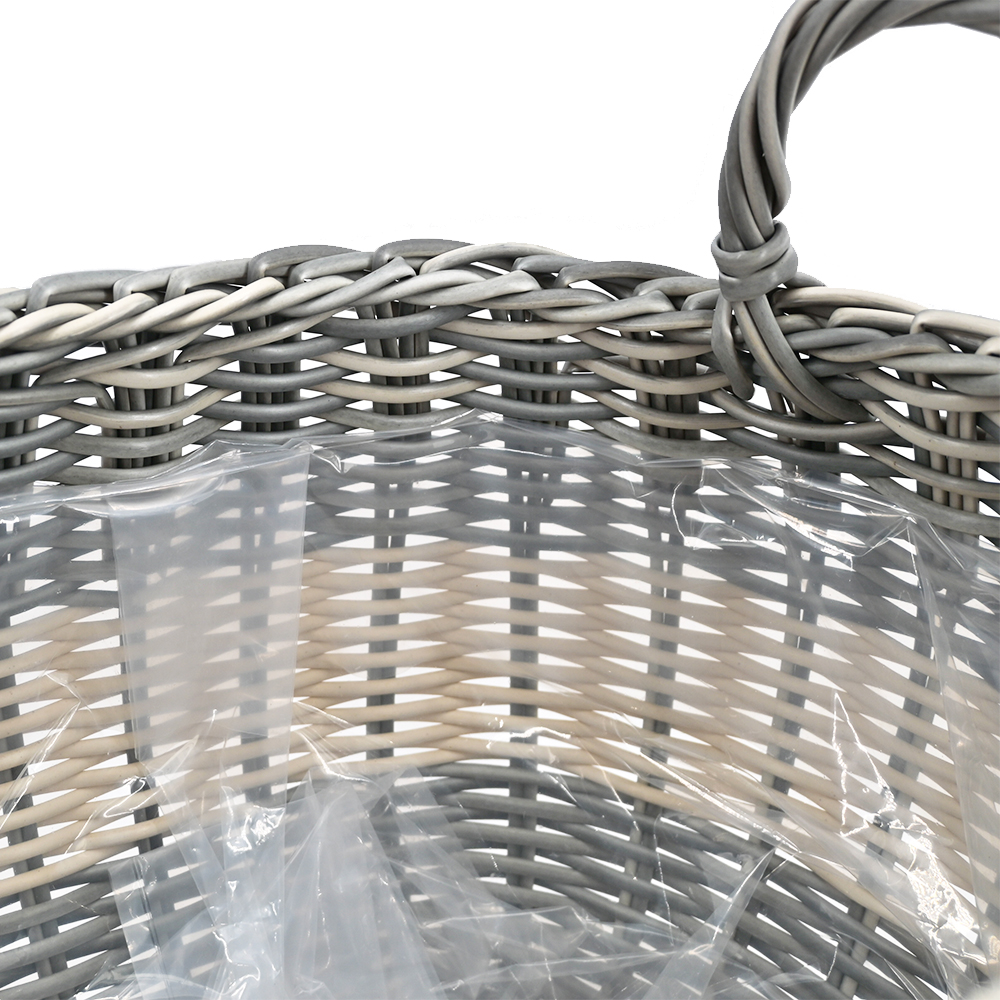 Pflanzkörbe Blumentopf Korb mit Henkel Übertopf 3er Set, Rattan, grau-gestreift
