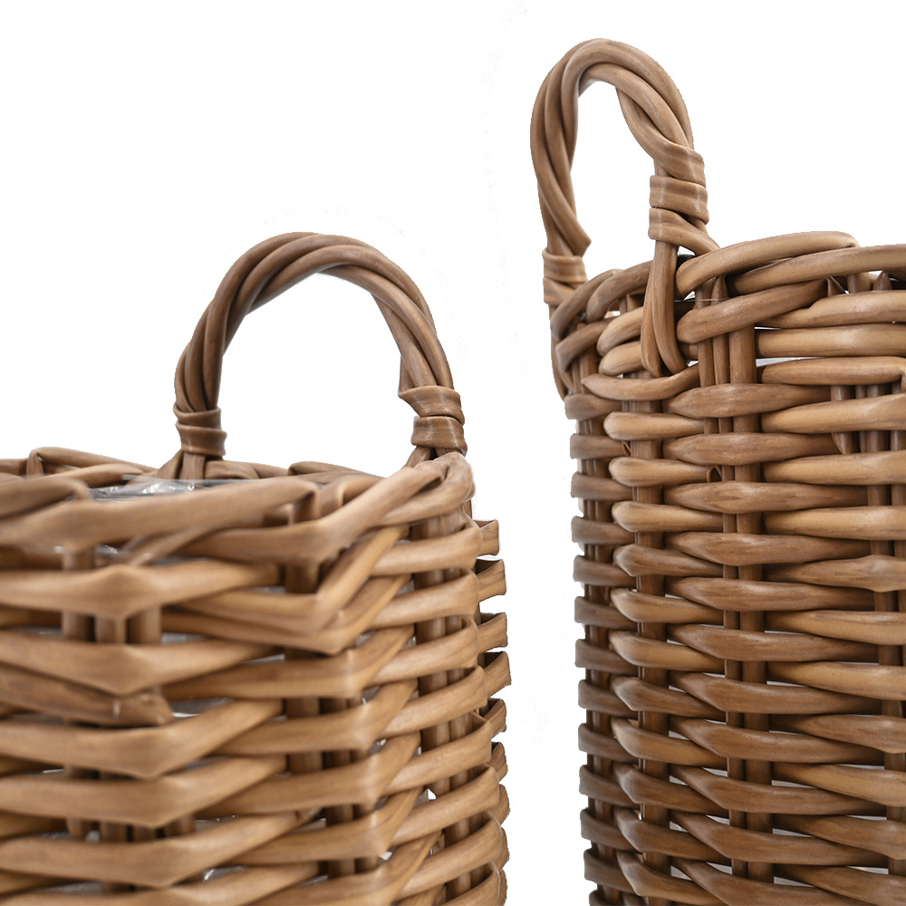 Pflanzkörbe Blumentopf Korb mit Henkel Übertopf 3er Set, Rattan, rund, braun