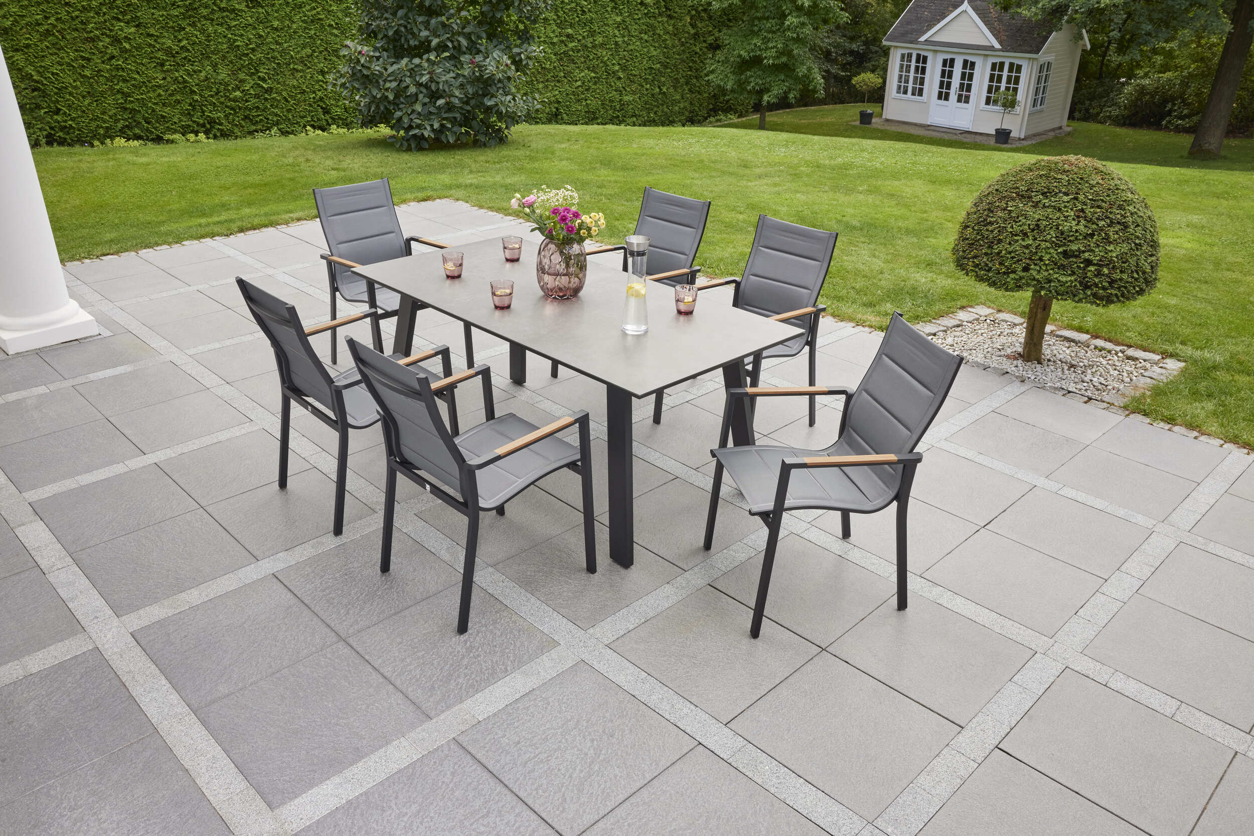 Gartentisch Denver Esstisch Terrassentisch 180x90cm Glaskeramik Beton Optik