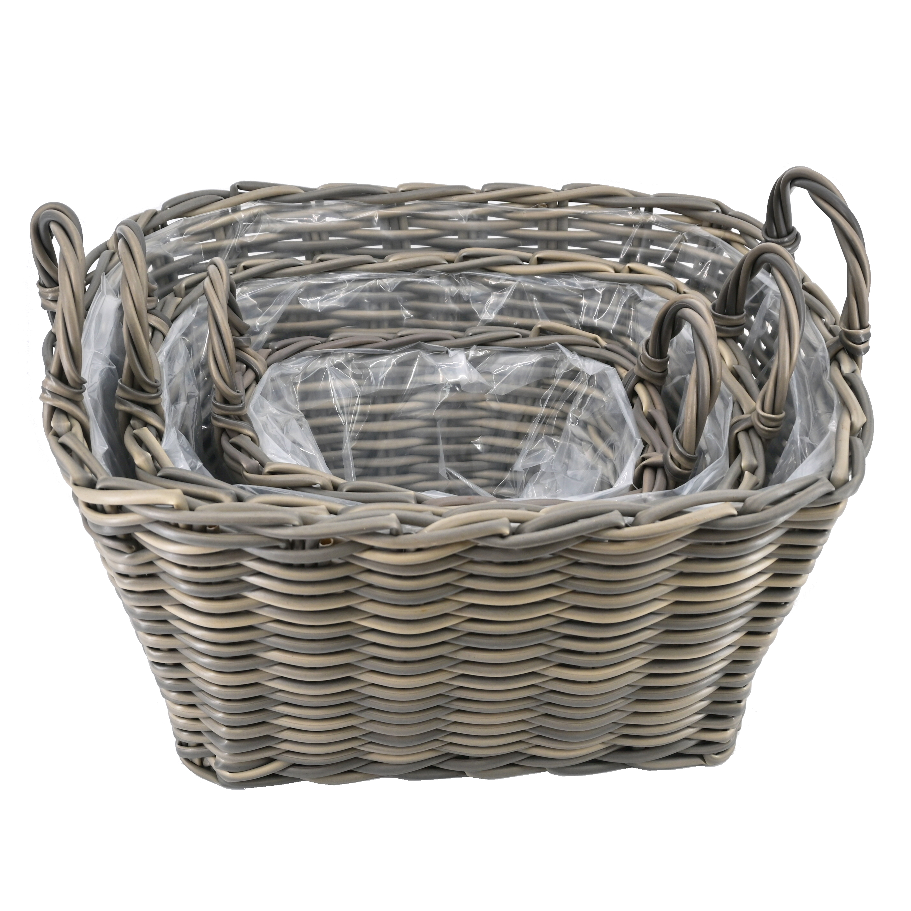 Pflanzkörbe Blumentopf Korb mit Henkel Übertopf 3er Set, Rattan, grau