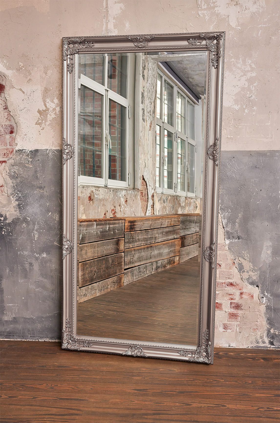 Wandspiegel Barock XXL Spiegel Silber 200 x 100 cm Antik-Stil Ganzkörperspiegel