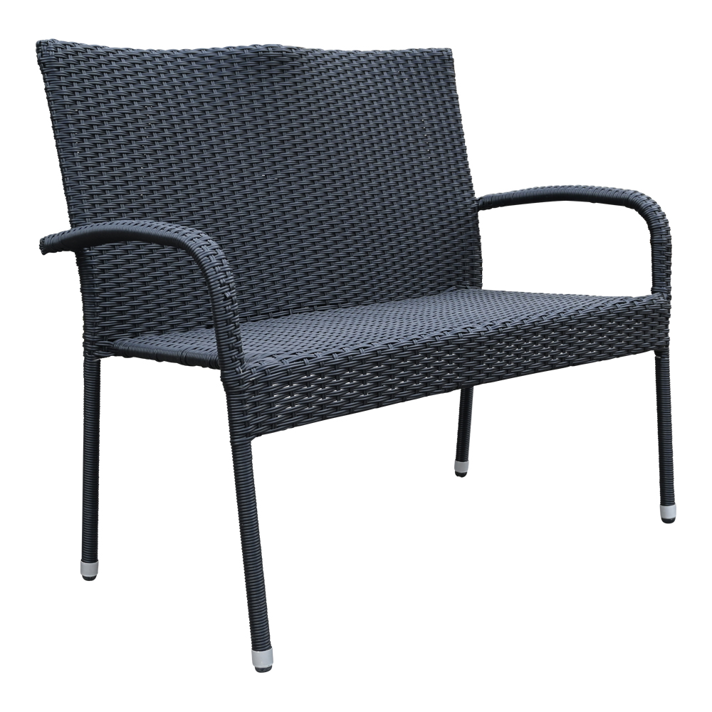 Gartenbank Bank Polyrattan PALERMO 2er Sitzbank Rattan Gartenmöbel schwarz Doppelhalbrund