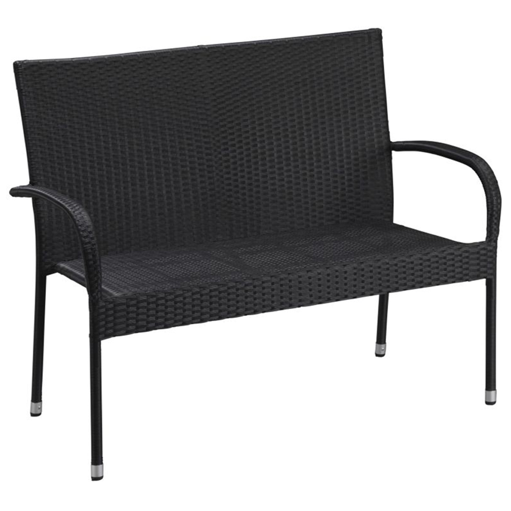Gartenbank Bank Polyrattan PALERMO 2er Sitzbank Rattan Gartenmöbel schwarz