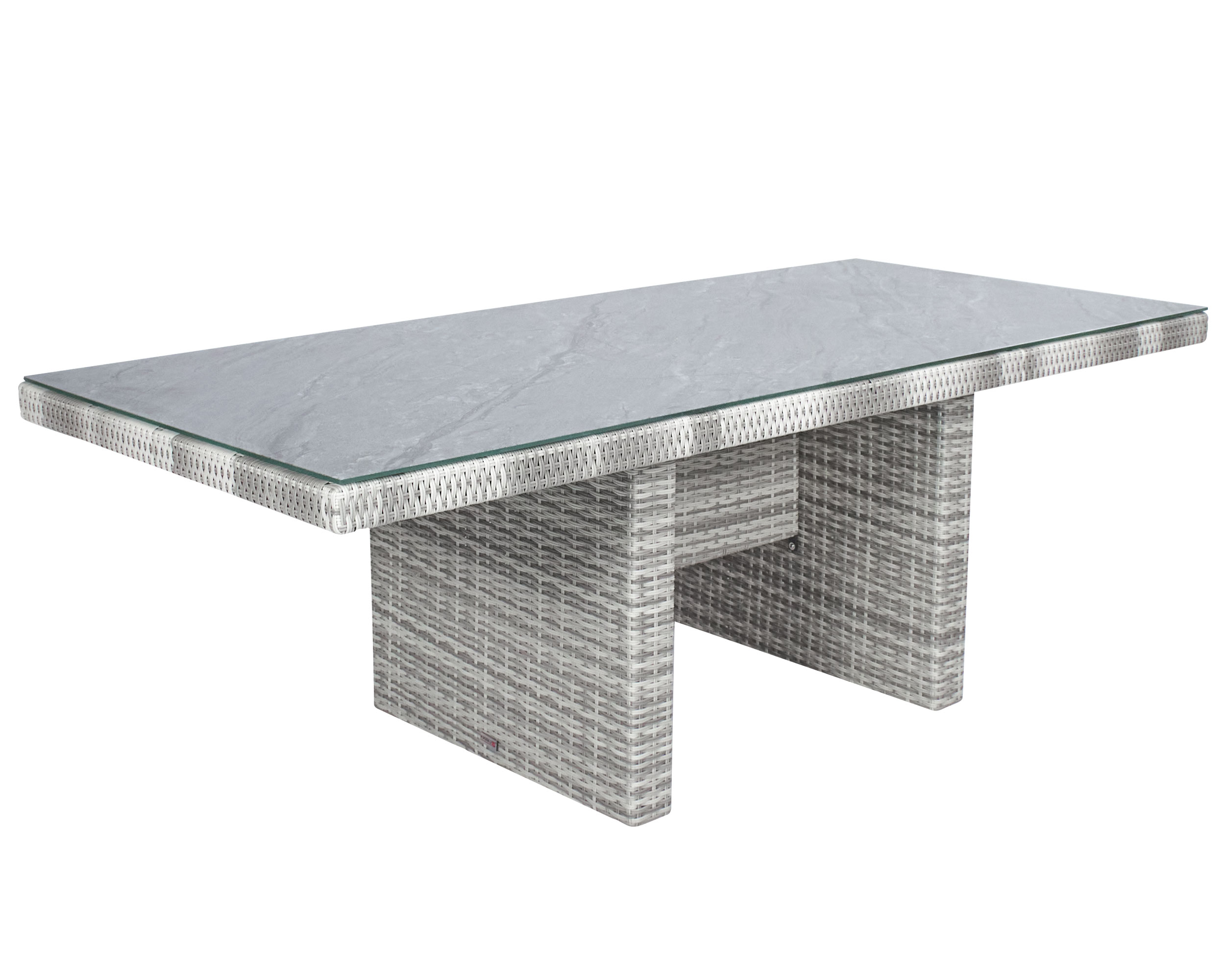 Gartentisch Boston Esstisch Wangentisch Dining Glas-Keramik 192 x 90 cm weiß-grau