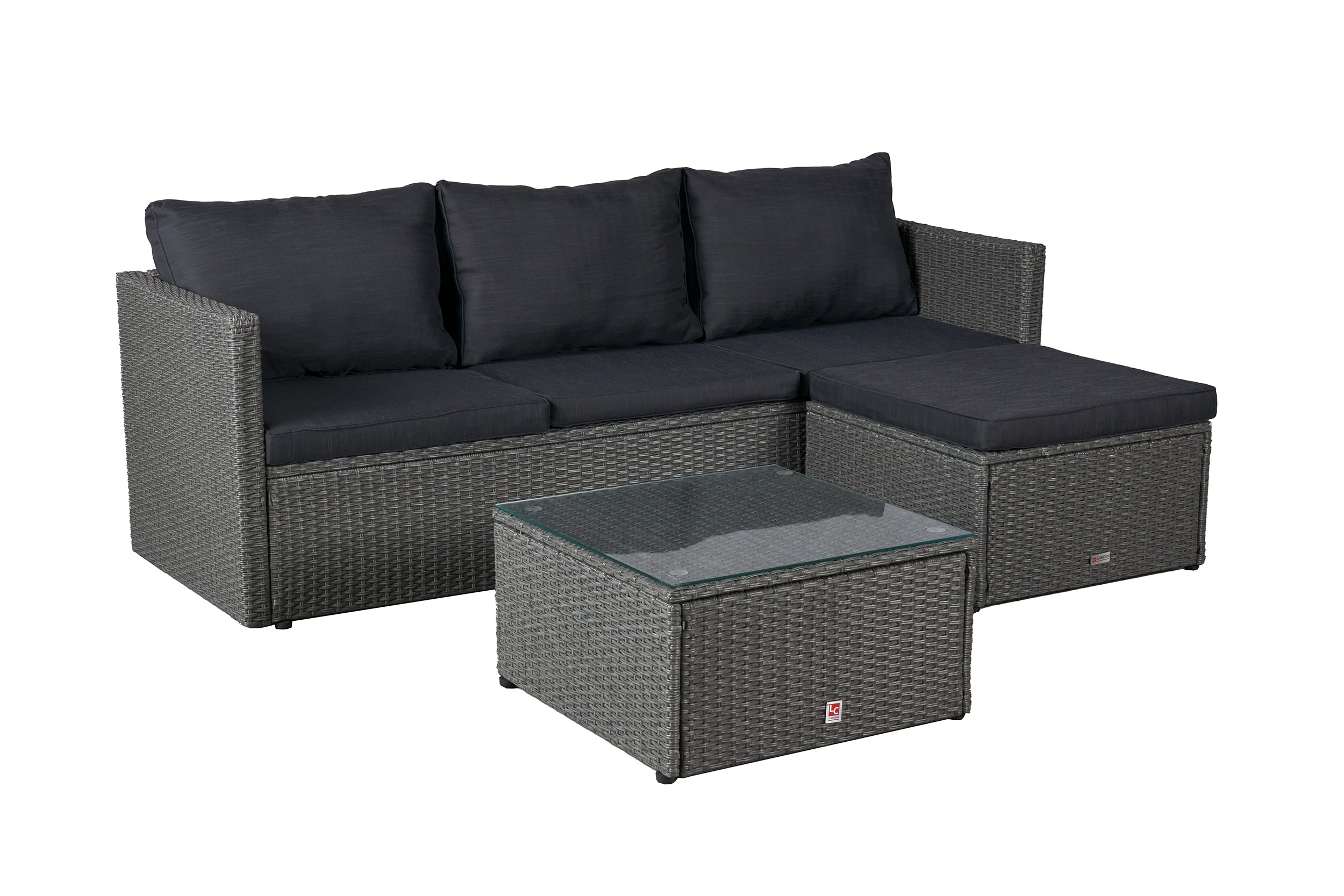 Gartenlounge Ecksofa Balkonset Manila Gartenset mit Tisch + Hocker grau-mix