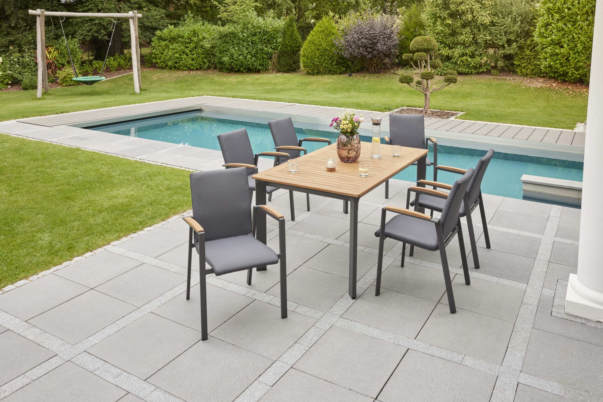 Gartentisch New Jersey Esstisch Terassentisch anthrazit/Teak 200 x 100 cm