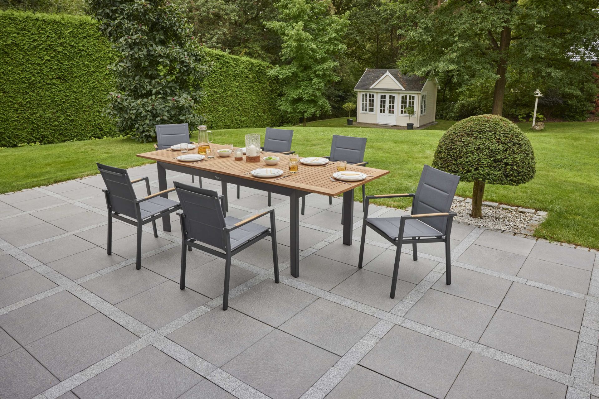 Ausziehtisch Gartentisch New Jersey Esstisch Terassentisch anthrazit/Teak 180/240x90 cm