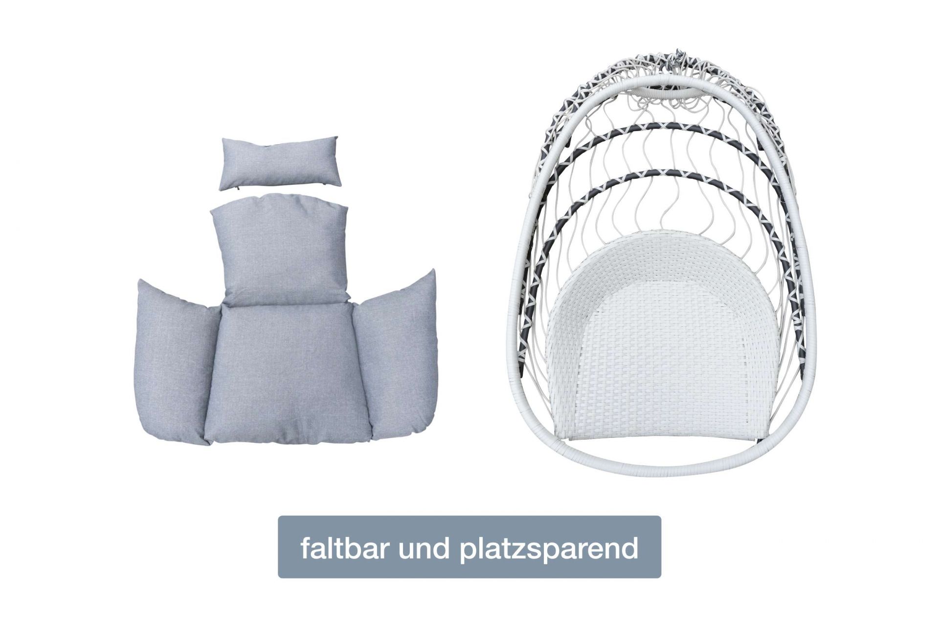 Garten- Hängesessel Hamburg Hängestuhl Hängekorb mit Gestell grau-weiß