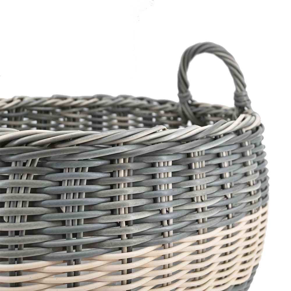 Pflanzkörbe Blumentopf Korb mit Henkel Übertopf 3er Set, Rattan, grau-gestreift