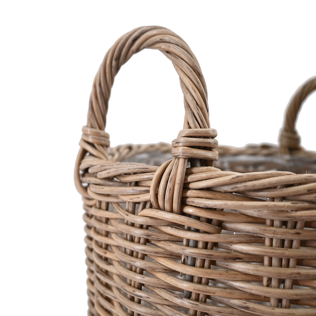 Pflanzkörbe Blumentopf Korb mit Henkel Übertopf 2er Set, Rattan, rund, braun