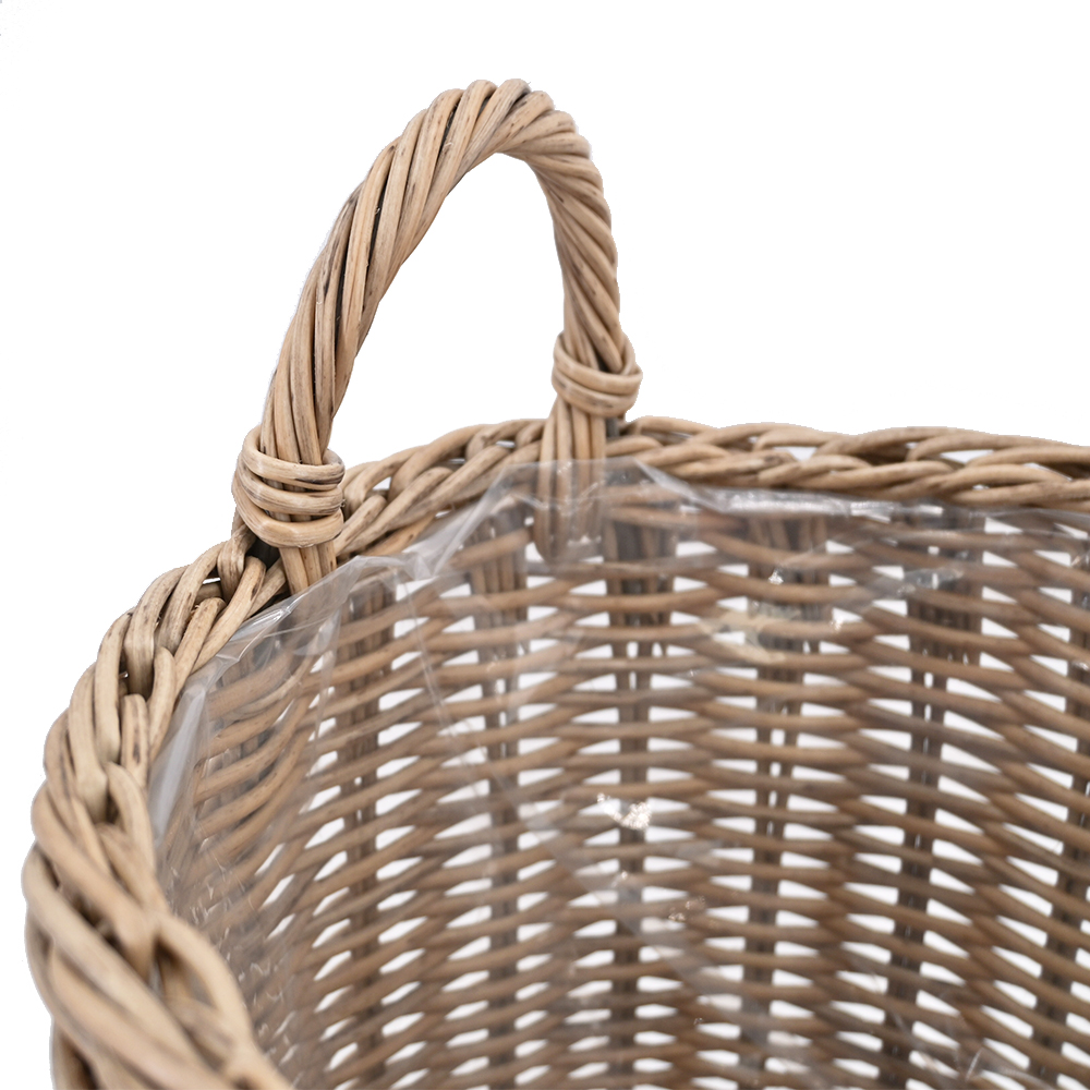 Pflanzkörbe Blumentopf Korb mit Henkel Übertopf 2er Set, Rattan, rund, braun