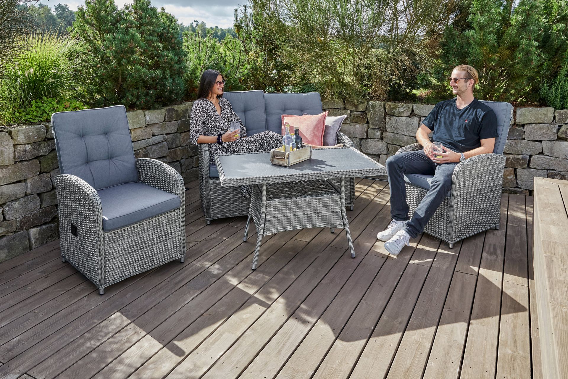 Loungeset Sitzgruppe Loungegarnitur Oklahoma 4tlg. grau-mix Garten