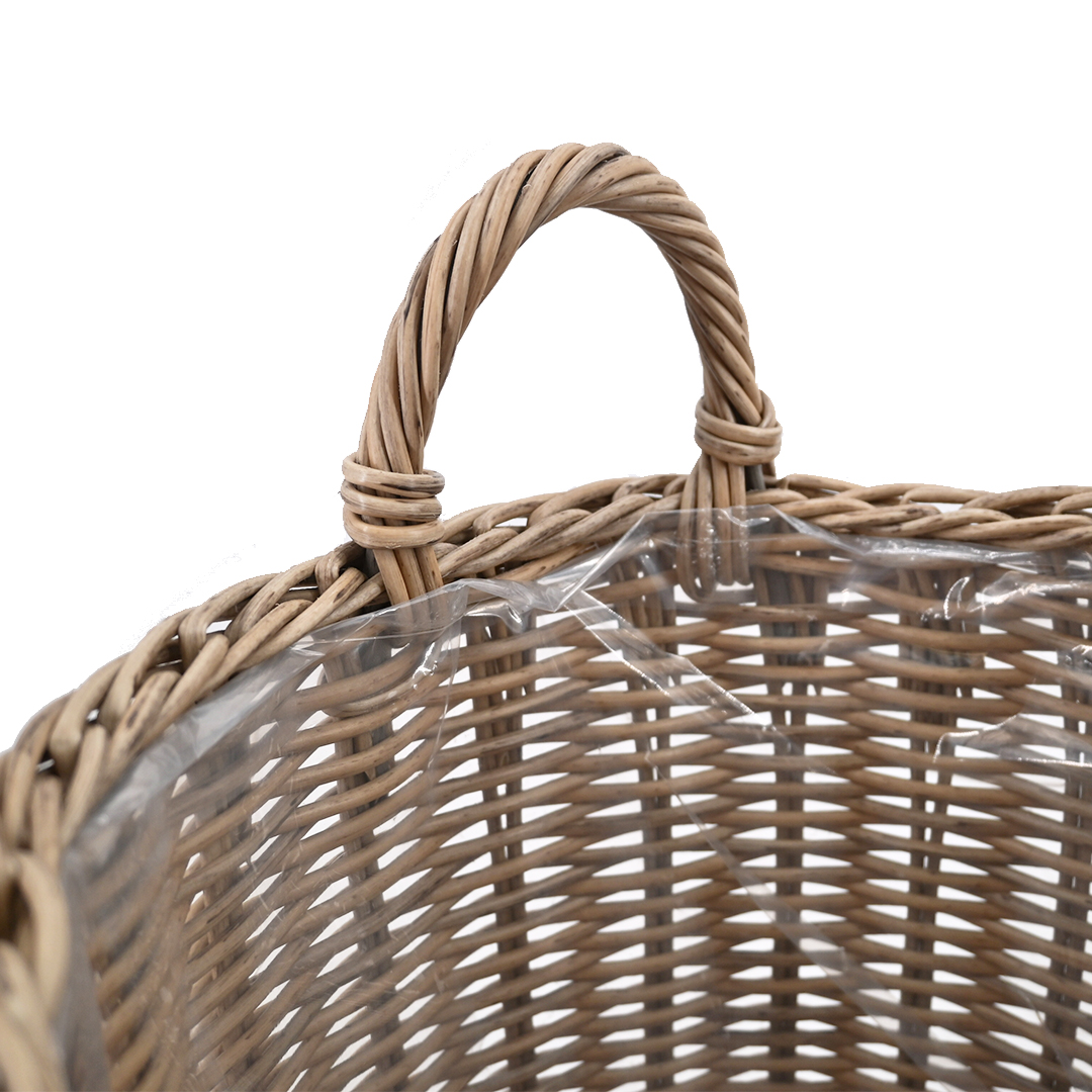 Pflanzkörbe Blumentopf Korb mit Henkel Übertopf 2er Set, Rattan, rund, braun
