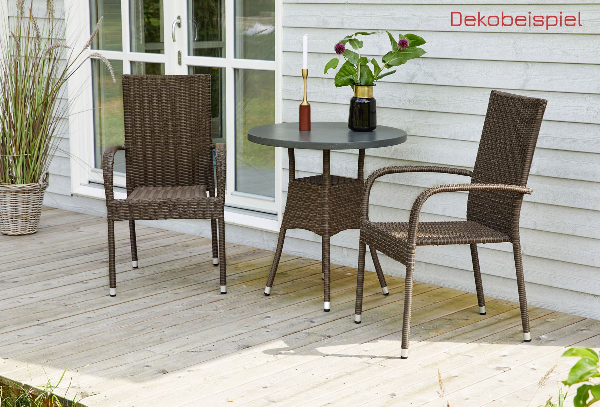 Stapelstuhl Balkonstuhl Oslo Armlehnstuhl Gartenstuhl Polyrattan braun