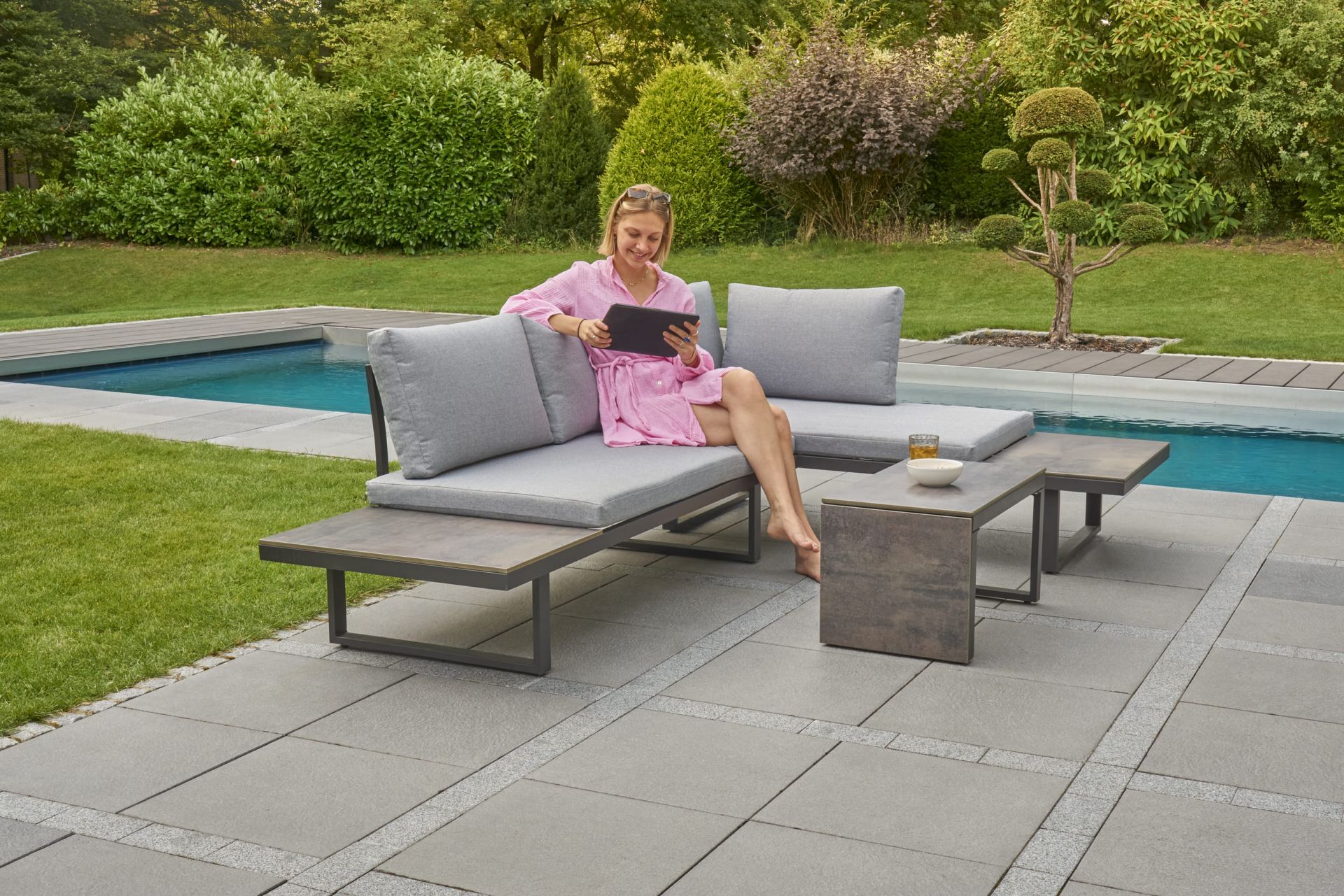 Gartenlounge Loungeset Ecksofa Balkonset Nairobi 3tlg. Aluminium/HPL anthrazit
