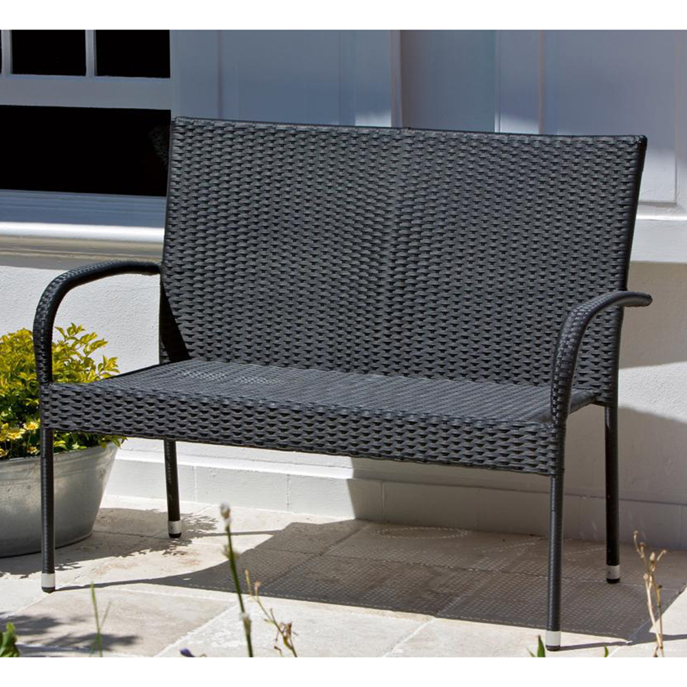 Gartenbank Bank Polyrattan PALERMO 2er Sitzbank Rattan Gartenmöbel schwarz