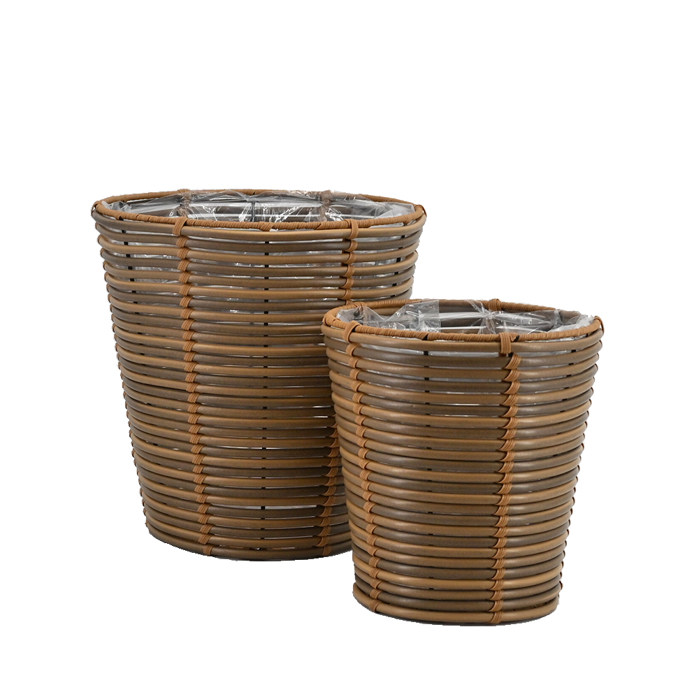 Pflanzkörbe Blumentopf Korb mit Henkel Übertopf 2er Set, Rattan, rund, braun