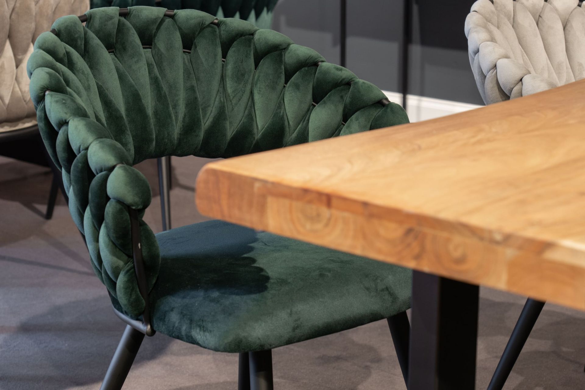 Esszimmerstuhl Liv Flechtoptik Samt Grün Armlehnenstuhl Designerstuhl