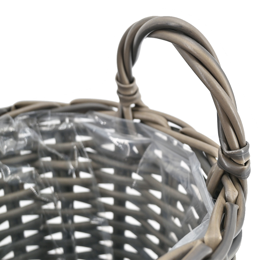 Pflanzkorb Blumentopf Korb mit Henkel Übertopf, Rattan, rund, grau 35 cm