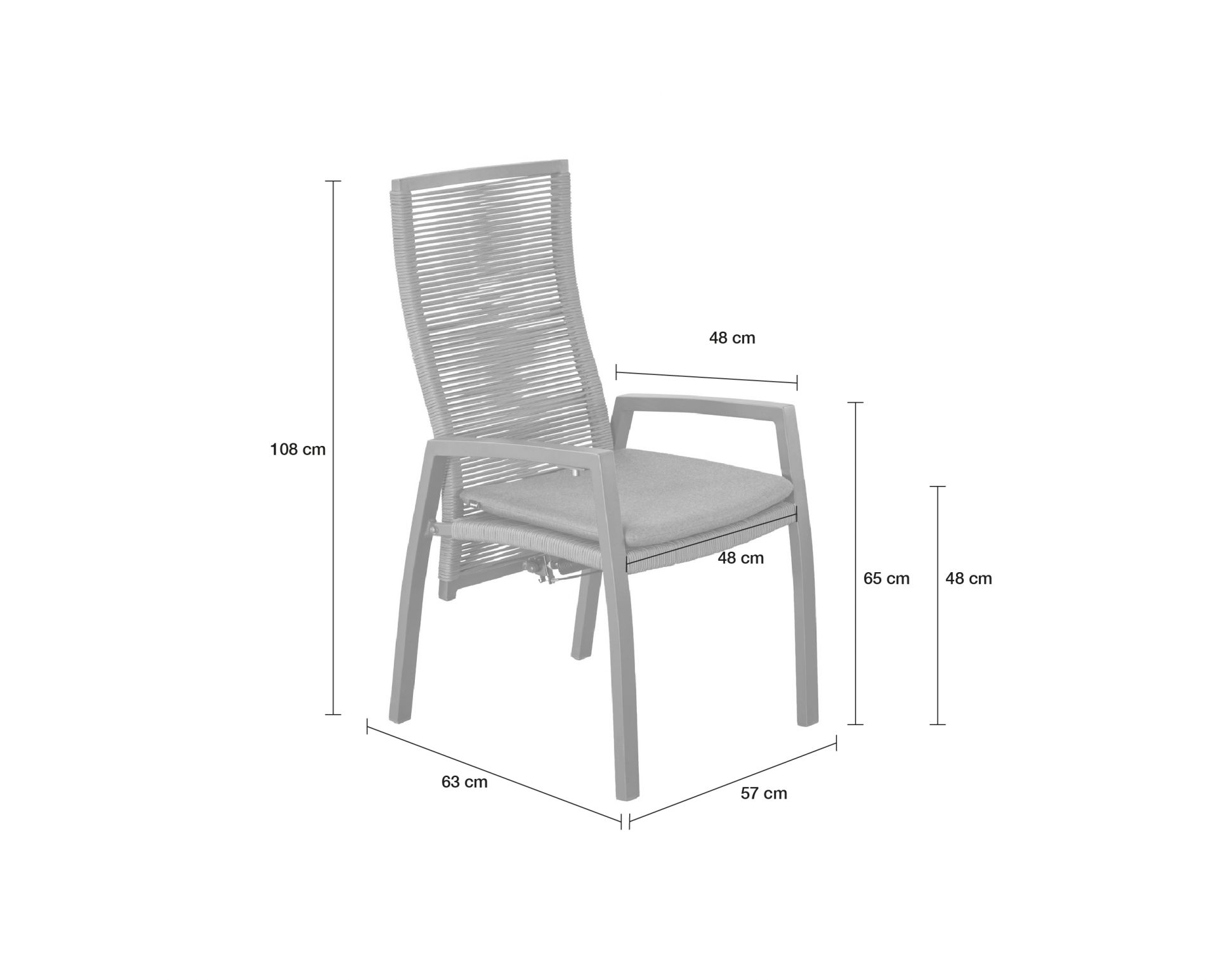 Dining Positionsstuhl Ohio Gartenstuhl Esstischstuhl mit Sitzkissen Teak-Armlehne grau