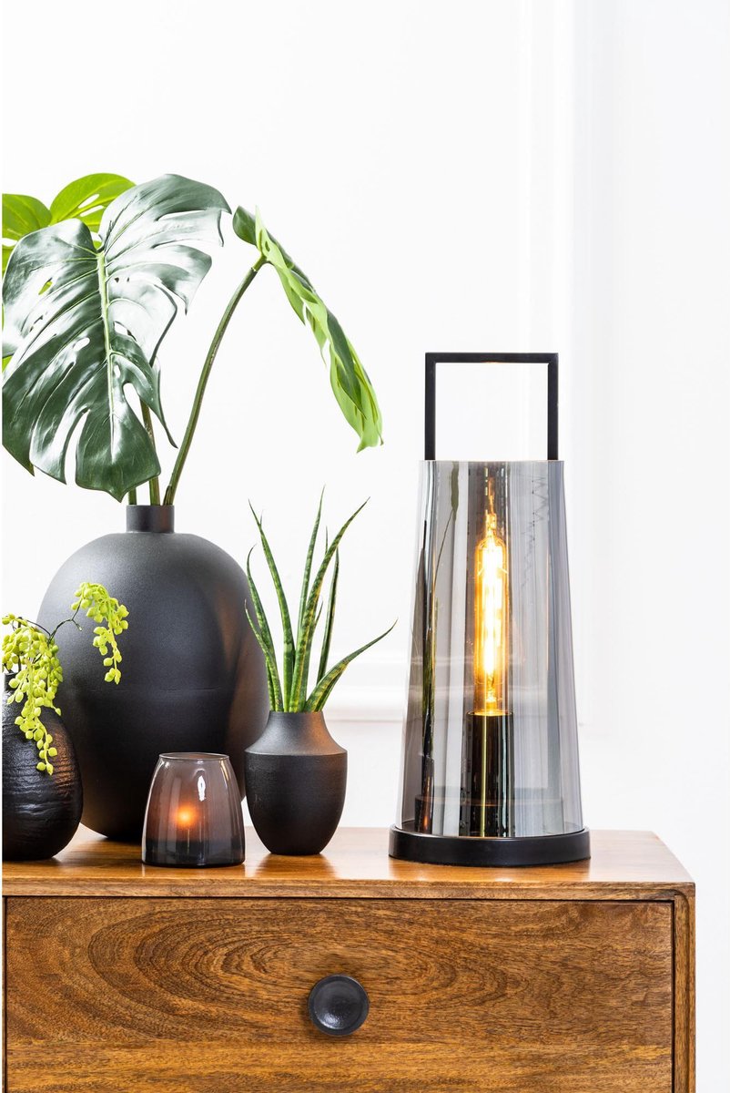 Tischleuchte von Light & Living AMANDO Lampe Ø23 x 53 cm Rauchglas grau