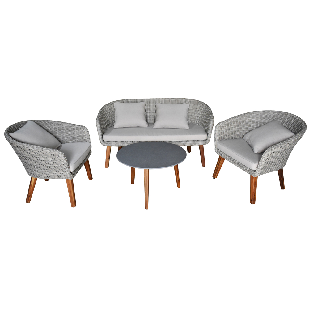 Gartenlounge Loungeset mit Tisch Set 4-tlg., grau, Polyrattan, Garten