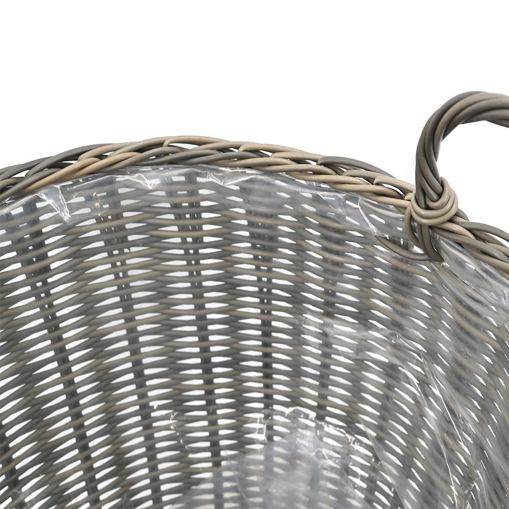 Pflanzkörbe Blumentopf Korb mit Henkel Übertopf 2er Set, Rattan, rund, grau