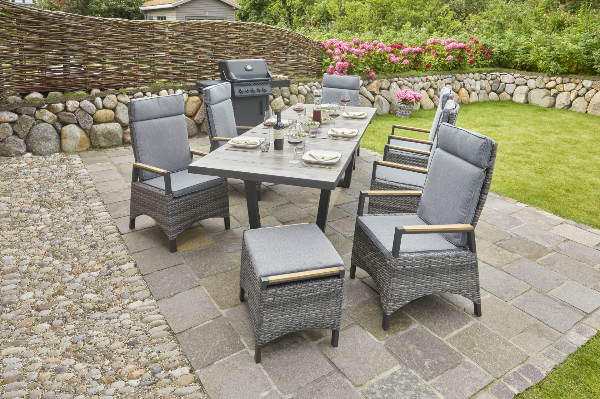 Dining Positionsstuhl Nizza Verstellsessel mit Teak-Armlehne Gartenstuhl natur-grau
