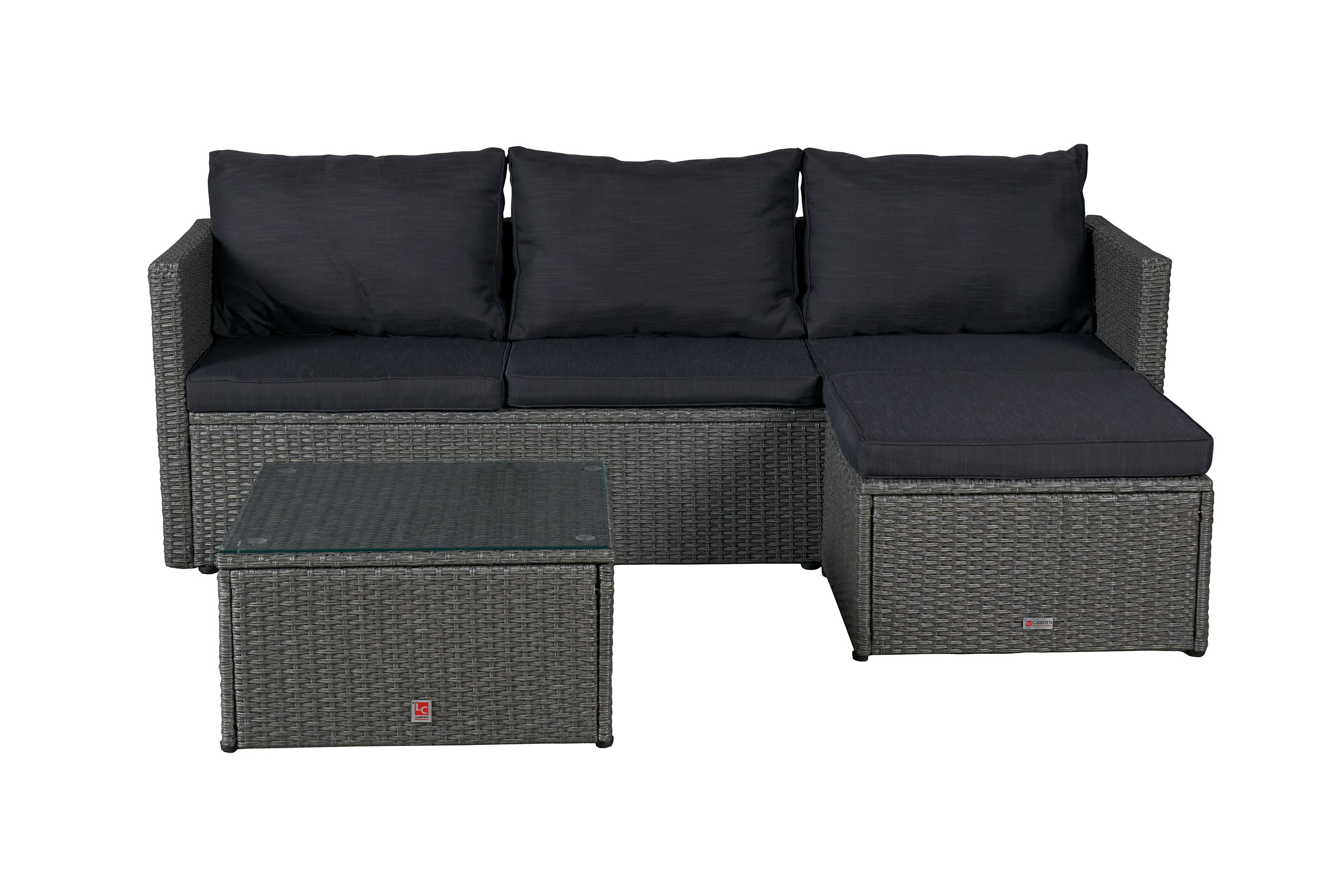 Gartenlounge Ecksofa Balkonset Manila Gartenset mit Tisch + Hocker grau-mix