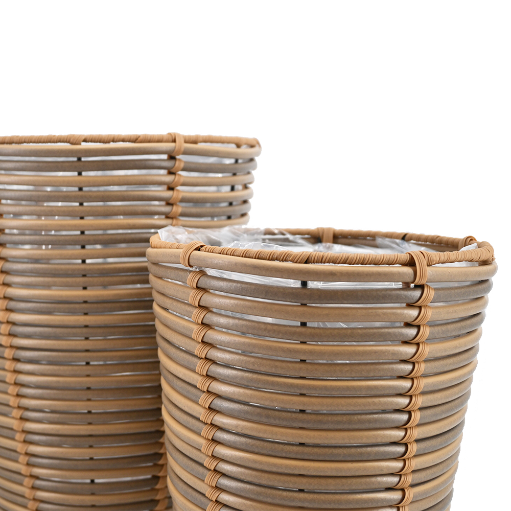 Pflanzkörbe Blumentopf Korb mit Henkel Übertopf 2er Set, Rattan, rund, braun