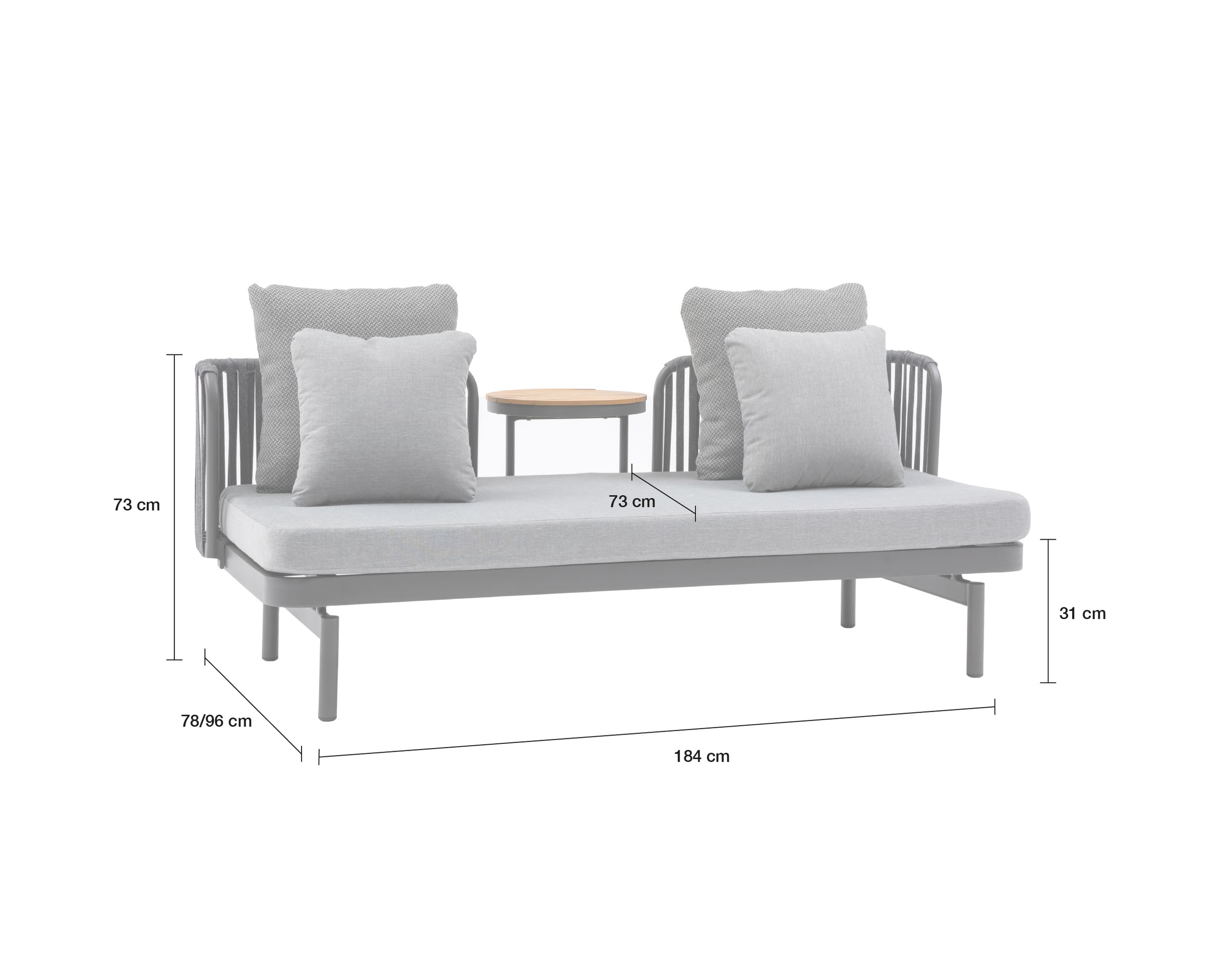 Lounge Sofa Milano Multifunktionssofa inkl. Tisch Rope Loungemöbel Gartenlounge
