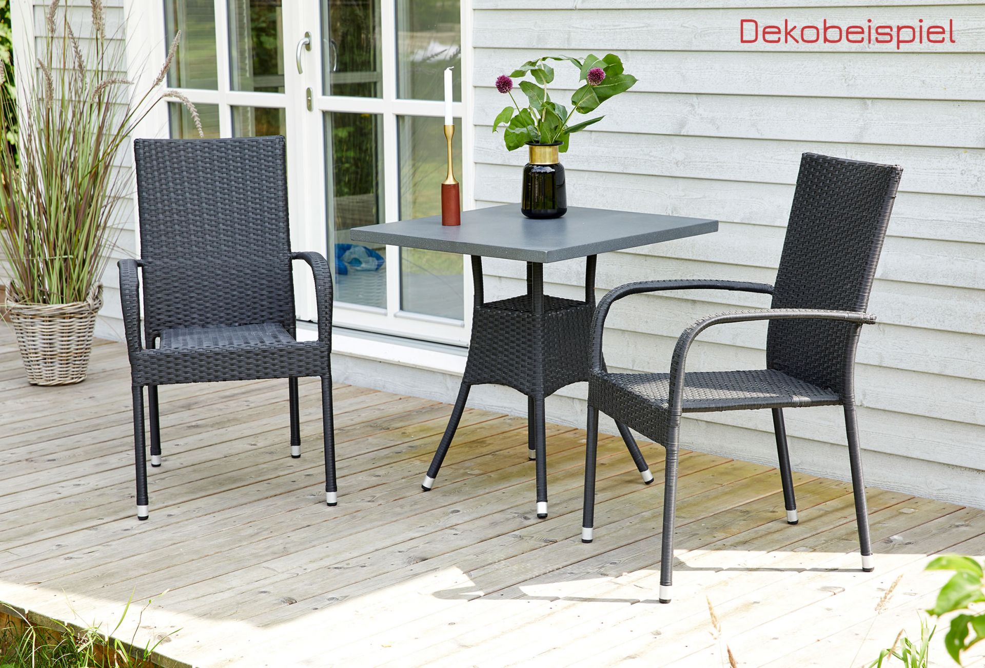 Stapelstuhl Balkonstuhl Oslo Armlehnstuhl Gartenstuhl Polyrattan schwarz