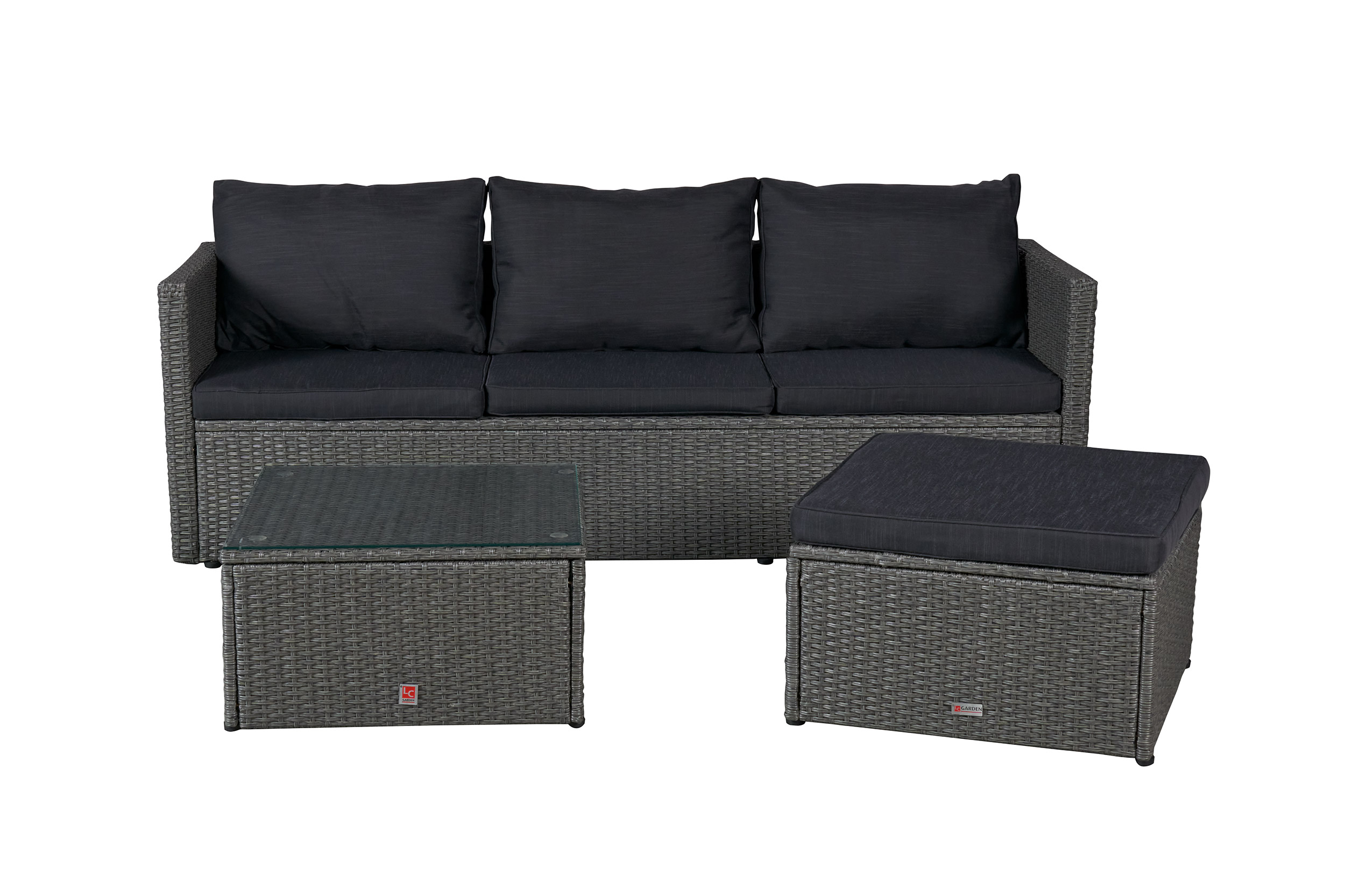Gartenlounge Ecksofa Balkonset Manila Gartenset mit Tisch + Hocker grau-mix