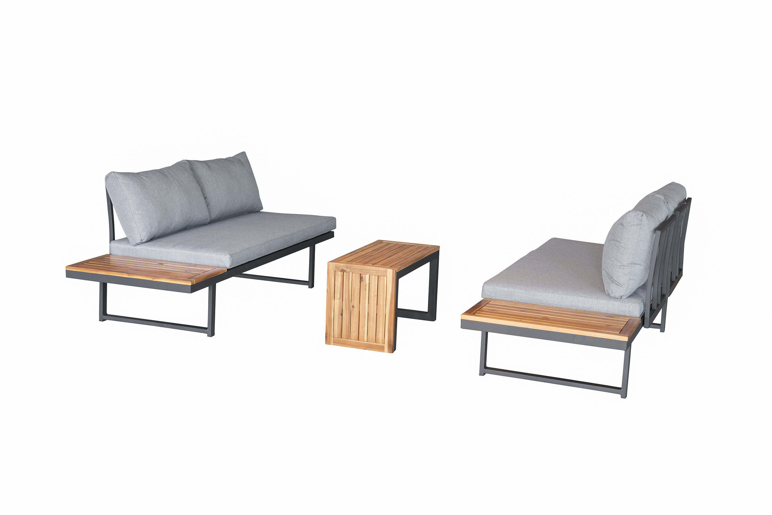 Gartenlounge Loungeset Ecksofa Nairobi Aluminium Akazie anthrazit