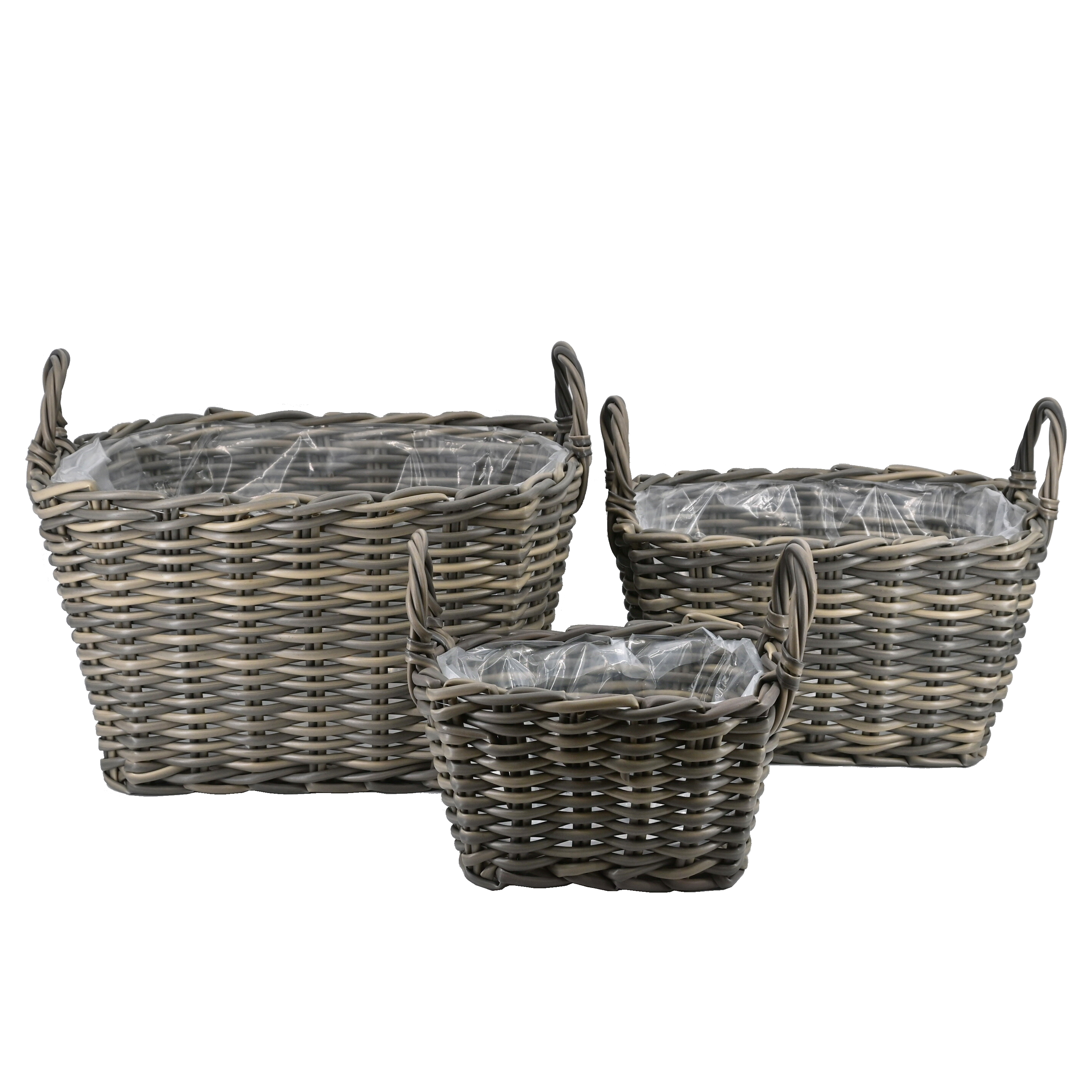 Pflanzkörbe Blumentopf Korb mit Henkel Übertopf 3er Set, Rattan, grau