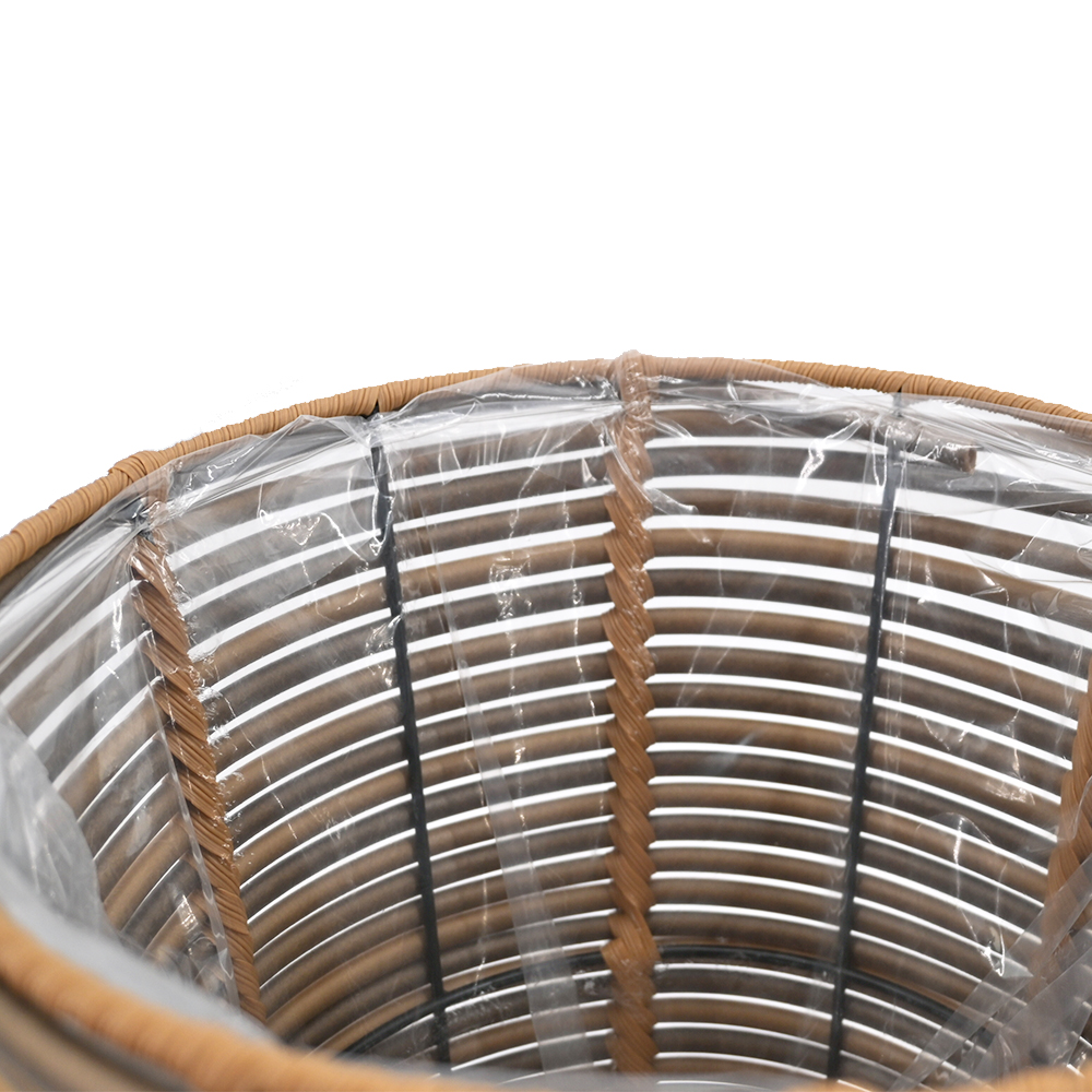 Pflanzkörbe Blumentopf Korb mit Henkel Übertopf 2er Set, Rattan, rund, braun