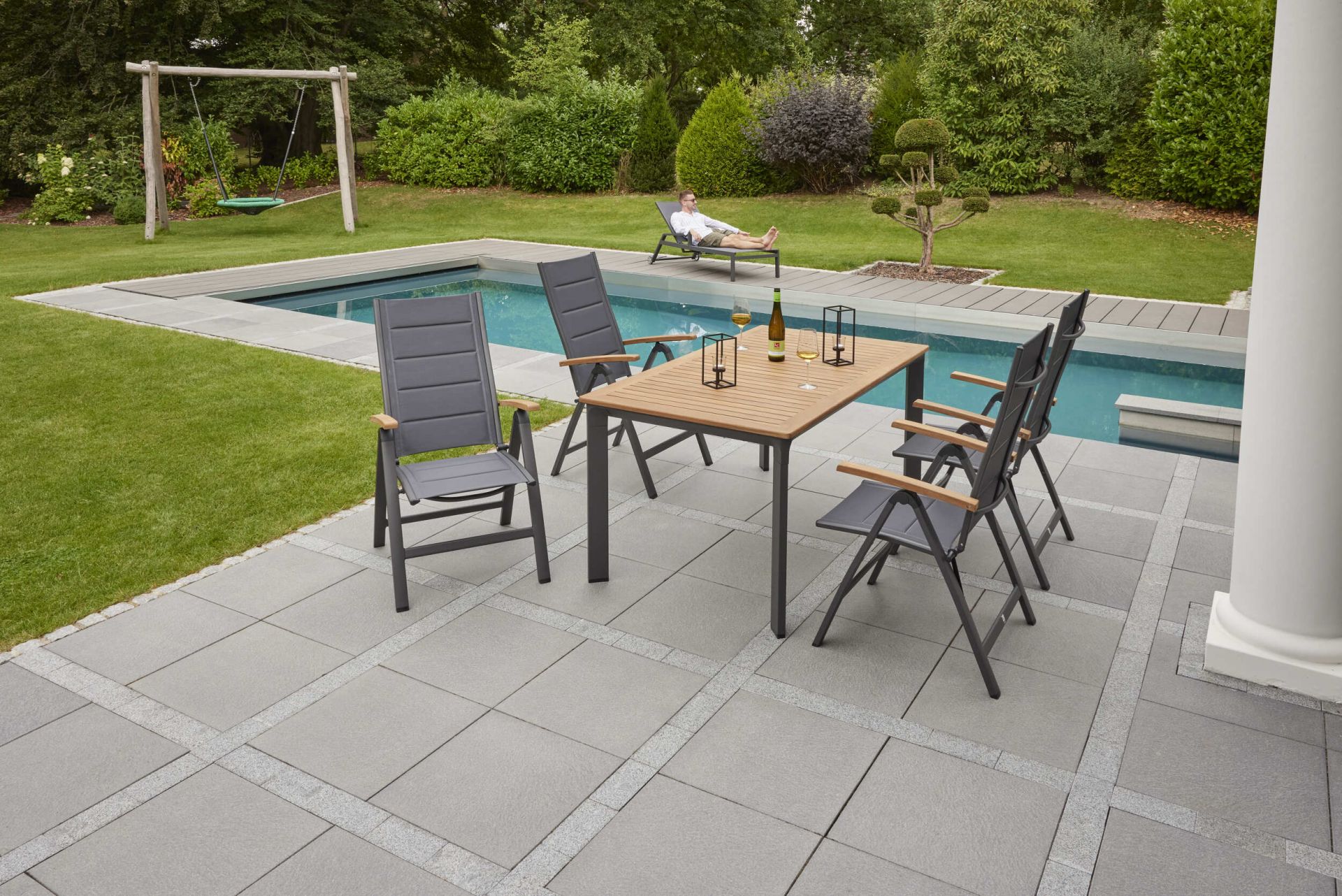 Klappstuhl New Jersey Klappsessel Teakholz Gartenstuhl anthrazit
