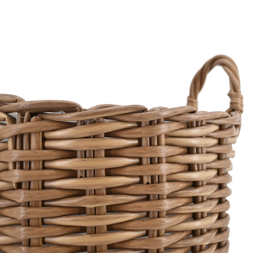 Pflanzkörbe Blumentopf Korb mit Henkel Übertopf 3er Set, Rattan, rund, braun