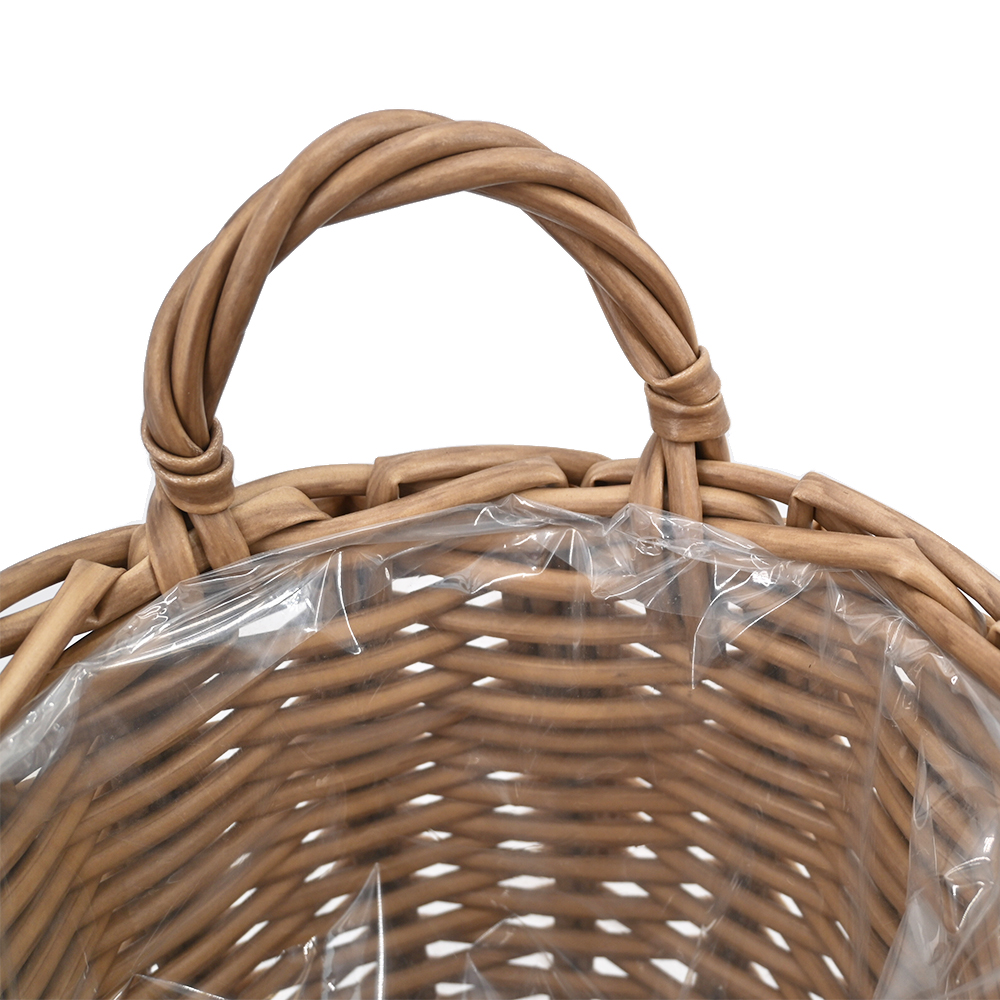 Pflanzkörbe Blumentopf Korb mit Henkel Übertopf 3er Set, Rattan, rund, braun