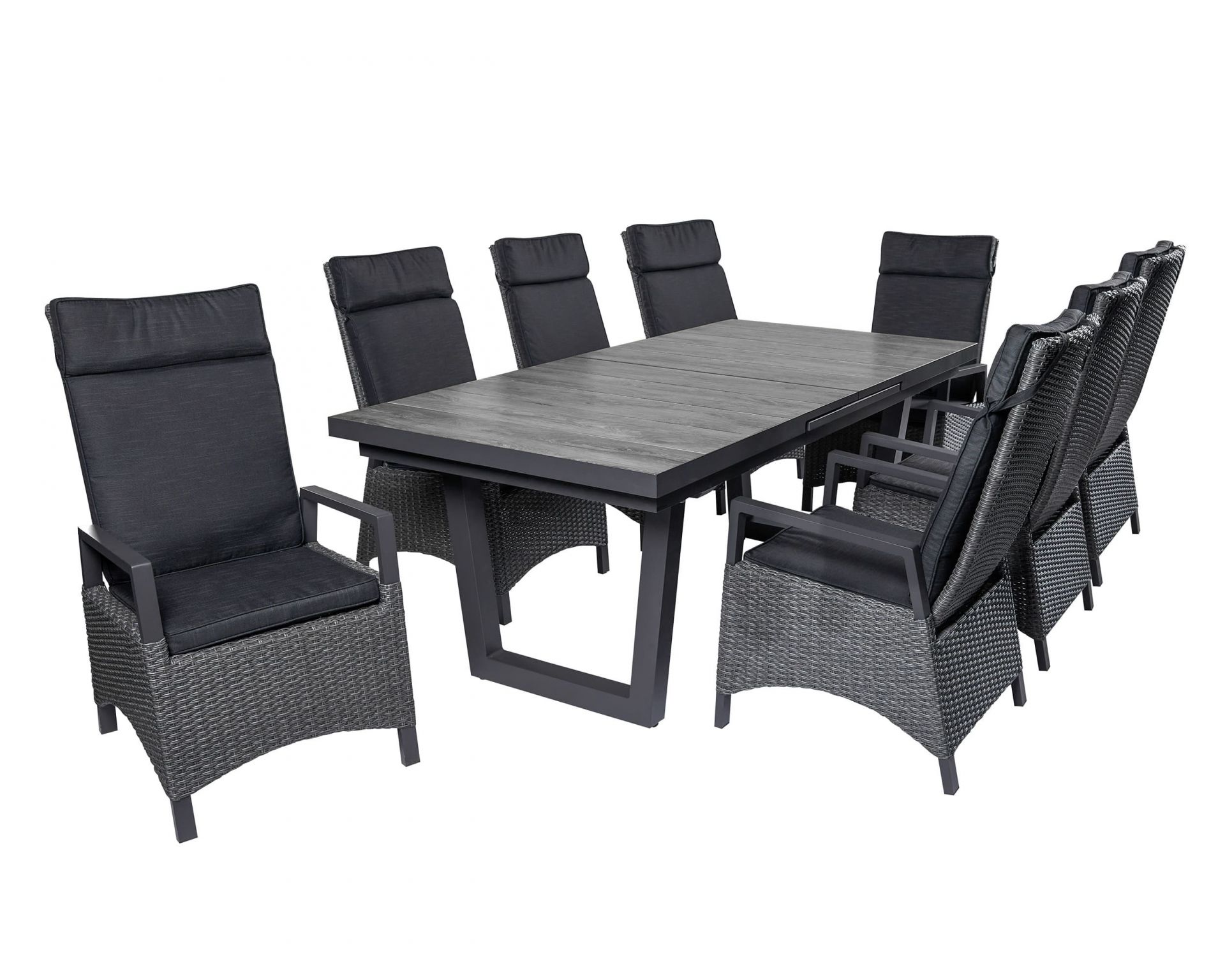 Dining Set I Sitzgruppe Gartenset Nizza Ausziehtisch + 8 Positionsstühle grau
