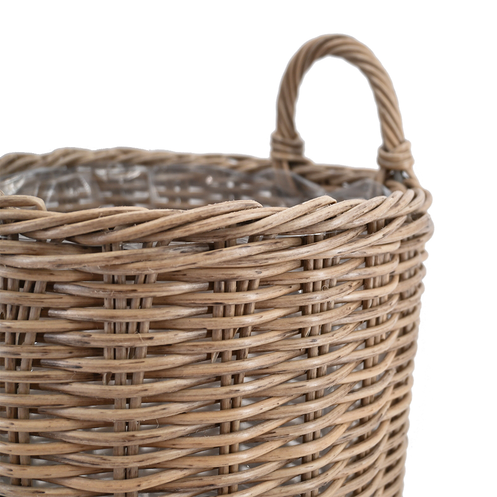 Pflanzkörbe Blumentopf Korb mit Henkel Übertopf 2er Set, Rattan, rund, braun