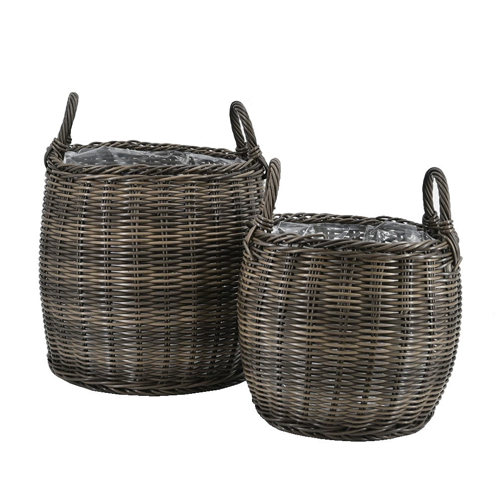 Pflanzkörbe Blumentopf Korb mit Henkel Übertopf 2er Set, Rattan, rund, braun